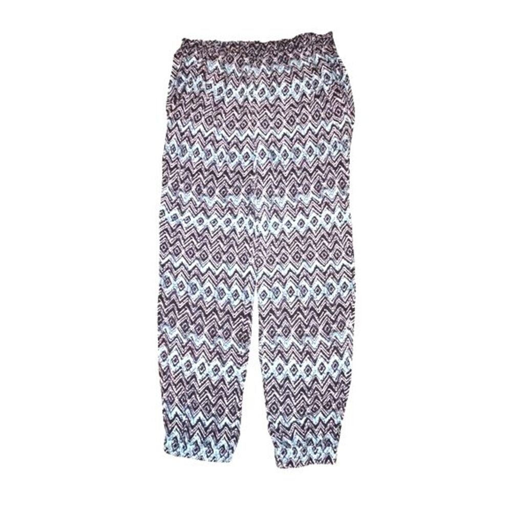 Cato Turquoise and Black Chevron Print Pull On Jogger Style Casual Pants Size M